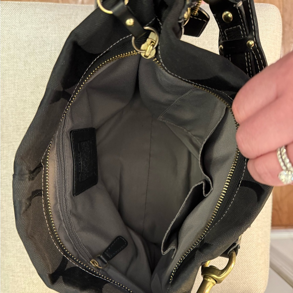 Coach Black Signature Carly Hobo Shoulder Bag with Brass Hardware - Picture 13 of 16